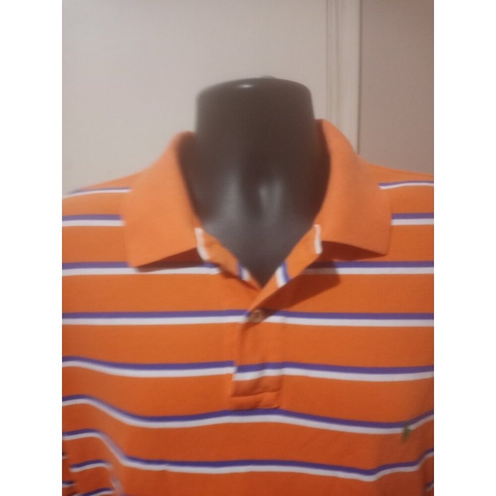 Polo Ralph Lauren Polo Shirt Mens 2XL Orange Blue White Striped Short Sleeve - Picture 4 of 12